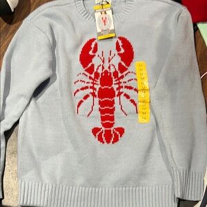 Ladies size medium call out 22 pitI Blue Sweater with Red Lobster Design